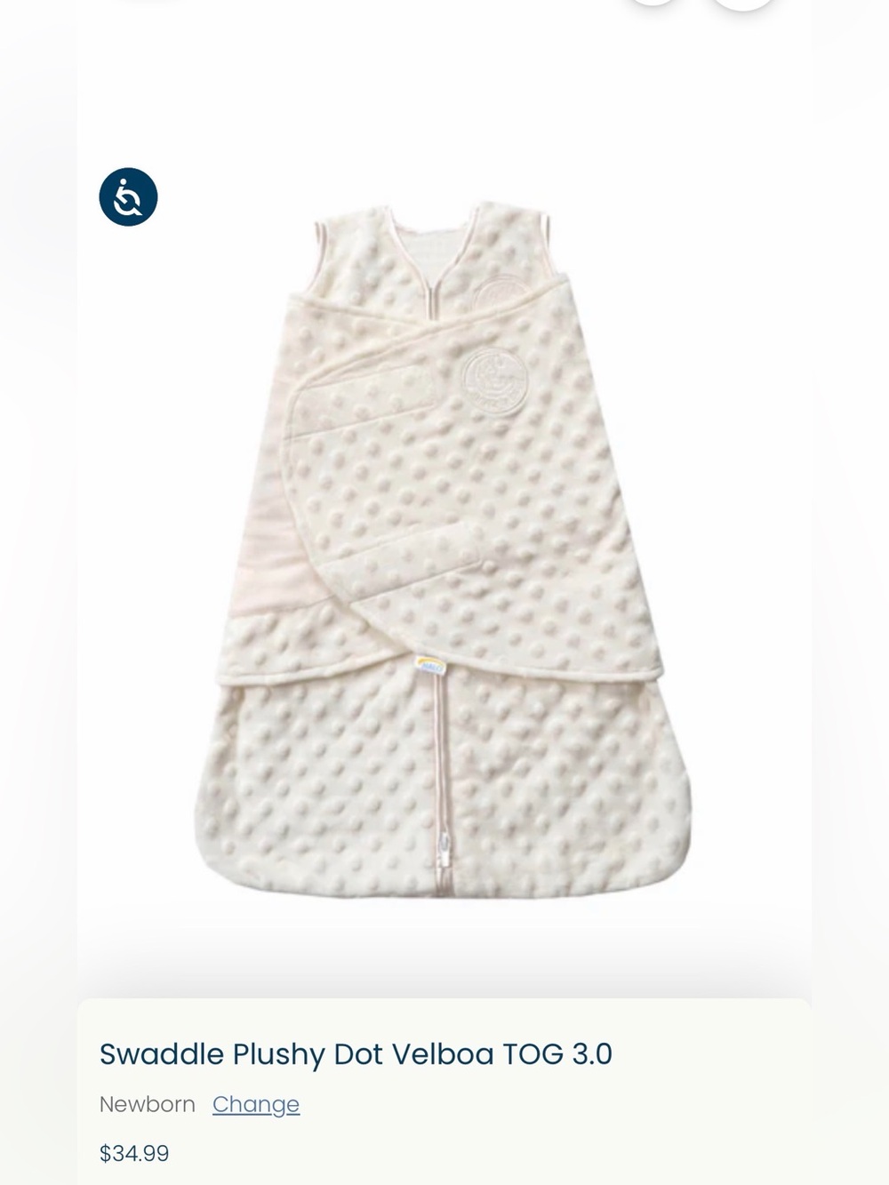 HALO Sleepsack Swaddle in Plushy Dot Velboa Cream Newborn 0-3 Months EUC